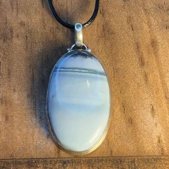 New Owyhee Opal Stone Oval Silver Overlay Pendant Necklace w Cord - Picture 2 of 6